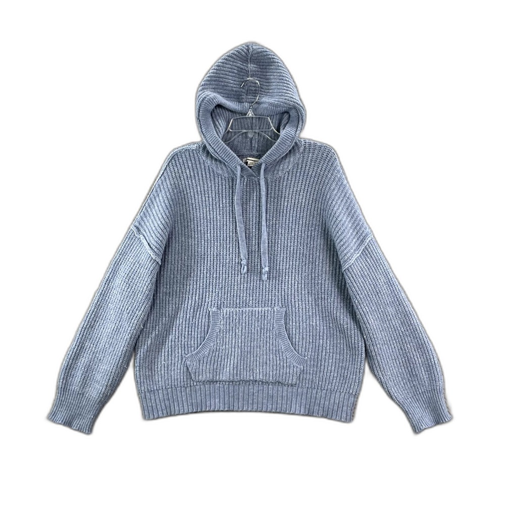 American Eagle Outfitters Oversized Hoodie Women Medium Blue Ribbed Knit Classic